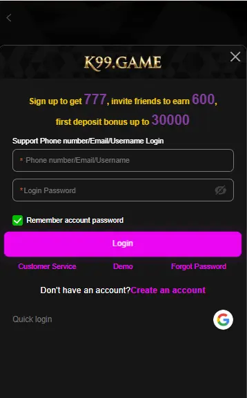 K99game Login